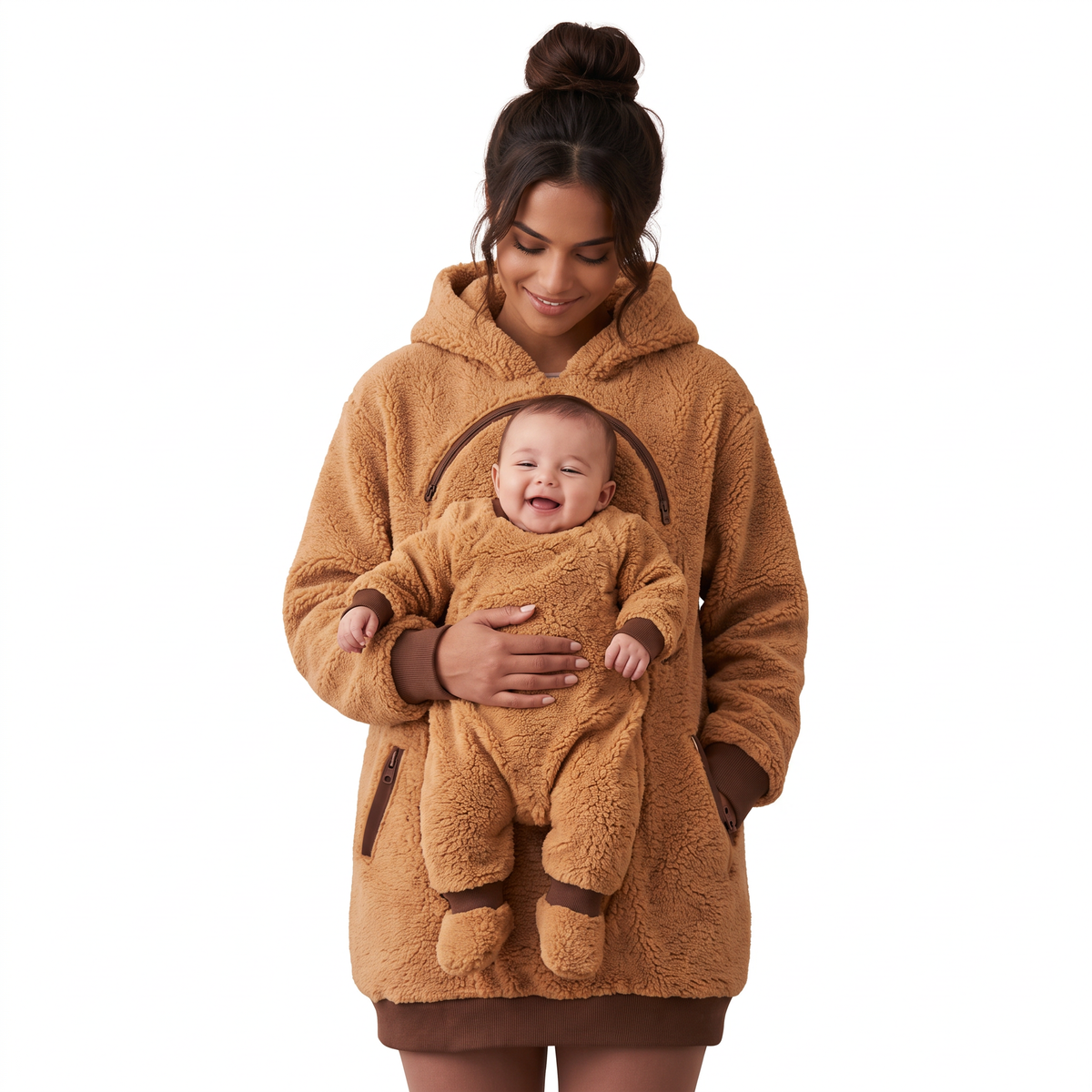Sudadera Lunubé color Moka con bolsillo para bebé
