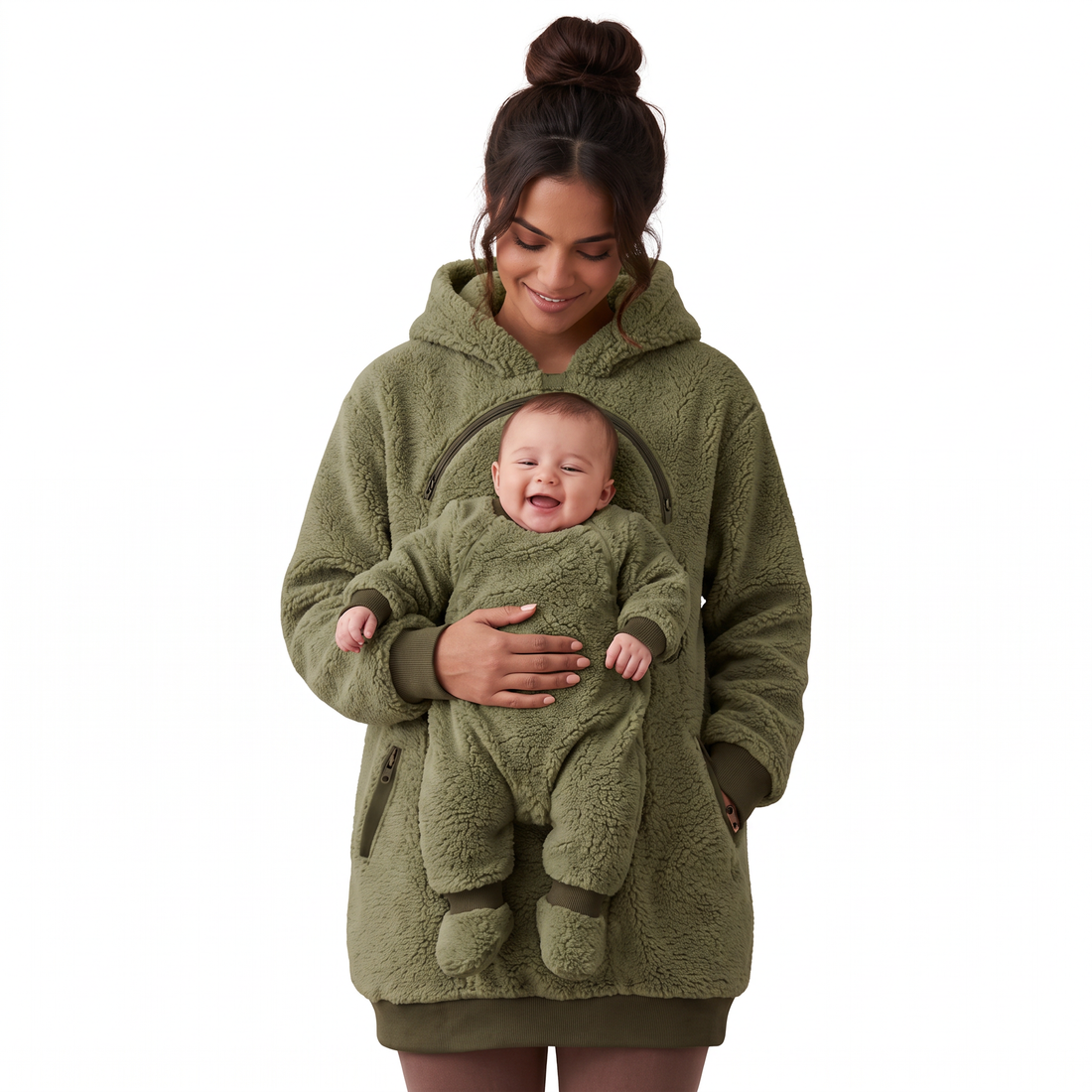 Sudadera Lunubé color Oliva con bolsillo para bebé