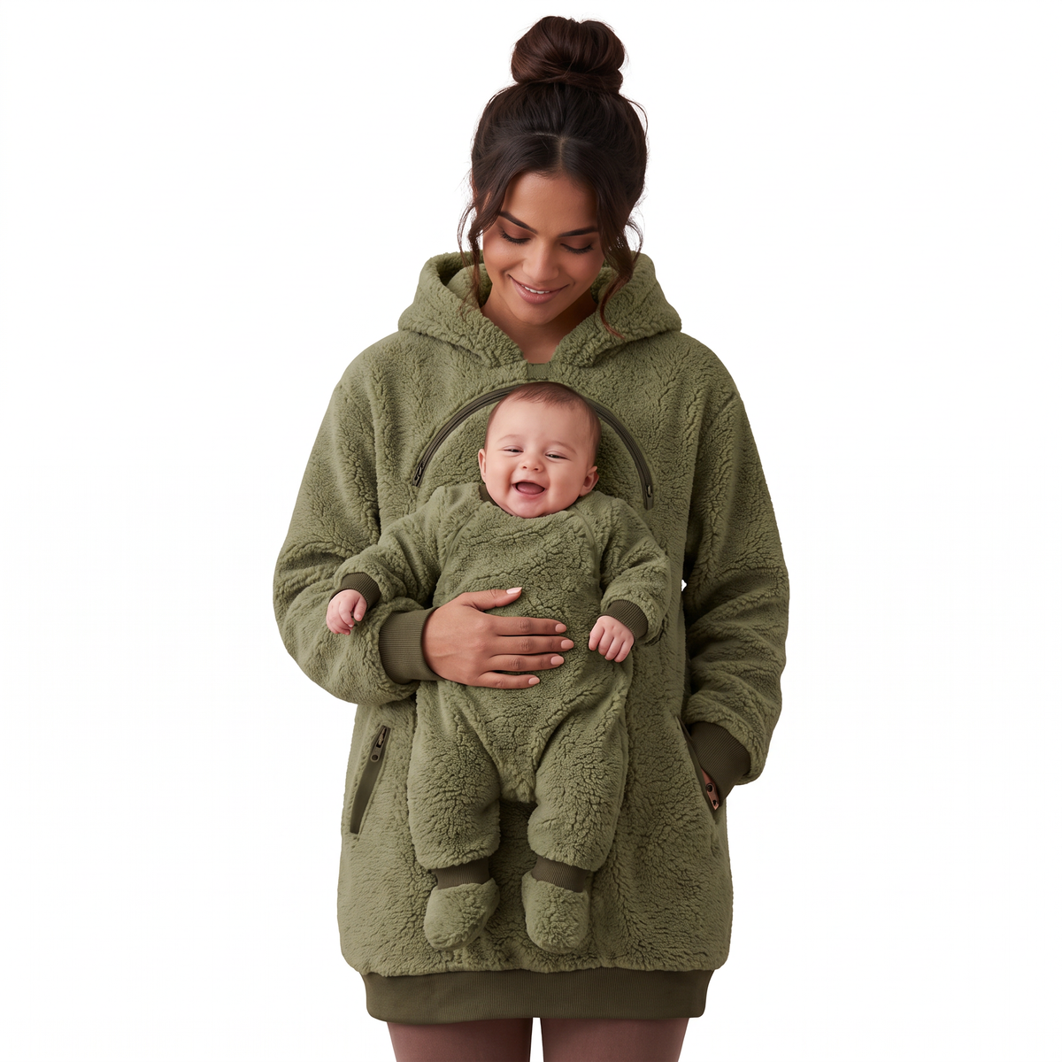 Sudadera Lunubé color Oliva con bolsillo para bebé