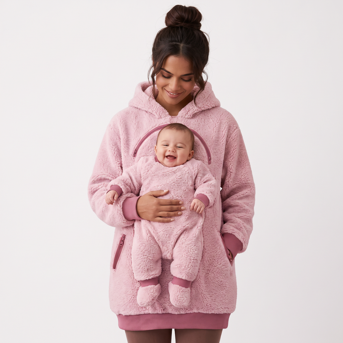 Sudadera Lunubé color Rosa palo con bolsillo para bebé